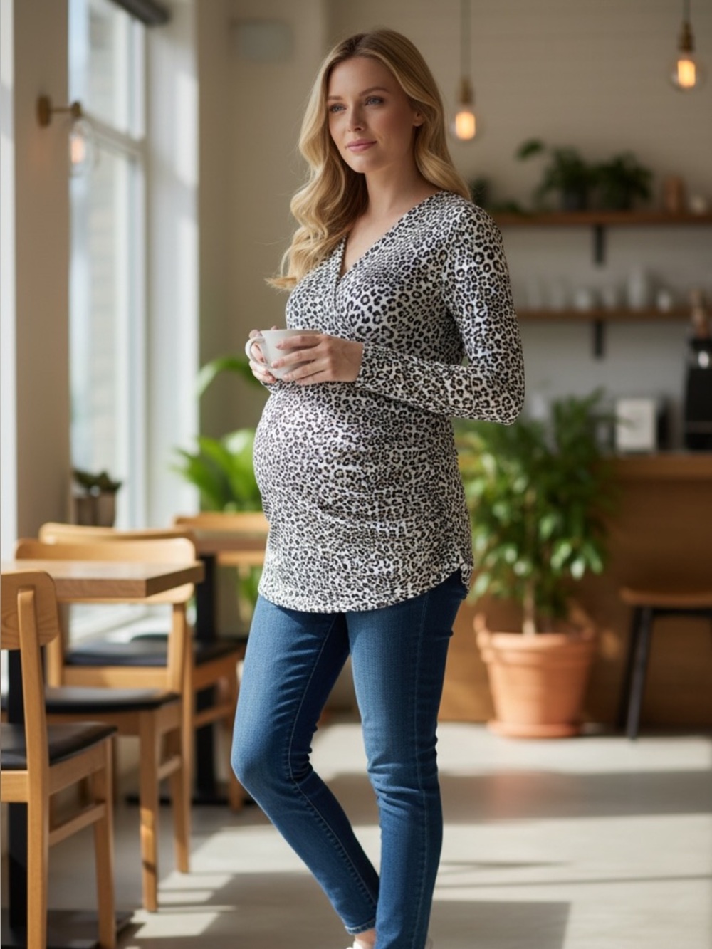 Motherhood Maternity NWT Black and White Leopard Nursing Maternity Top - M